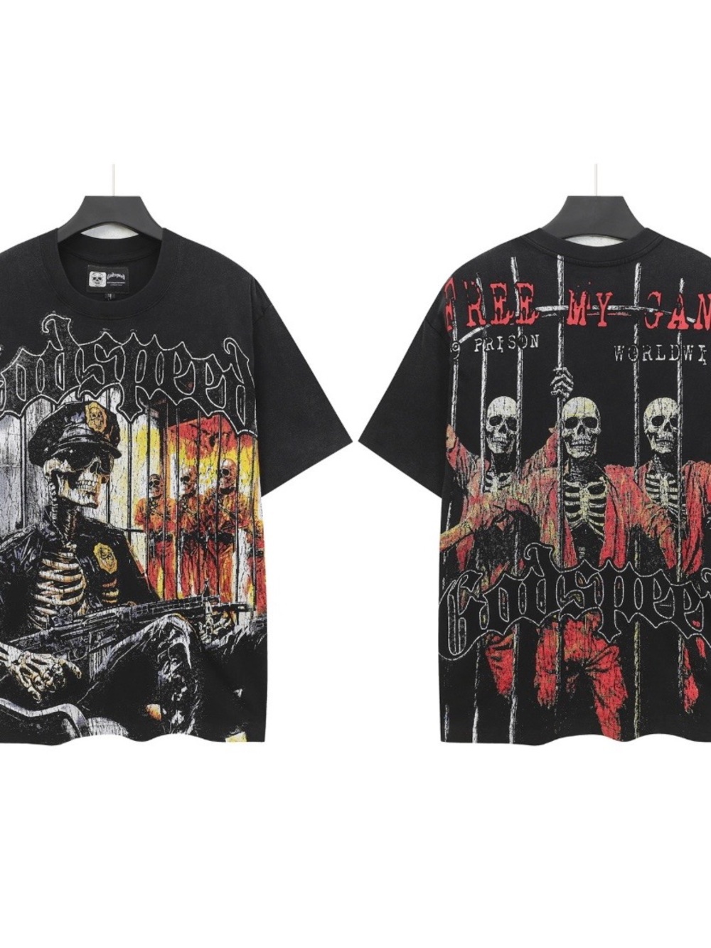 Black Graphic Skeleton Print Men’s T-Shirt